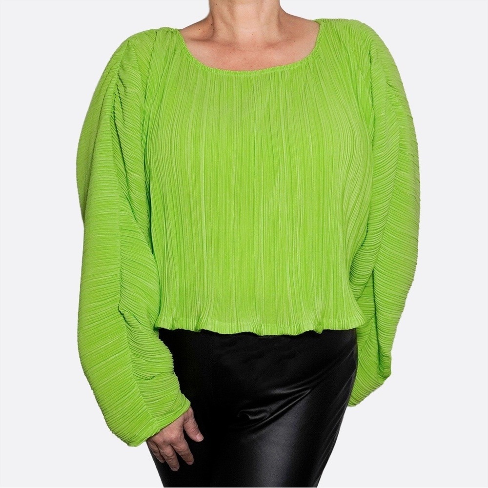 NWT Neon Plissé Avant-Garde Statement Top Plus Size 1X to 5X Designer Lime Green